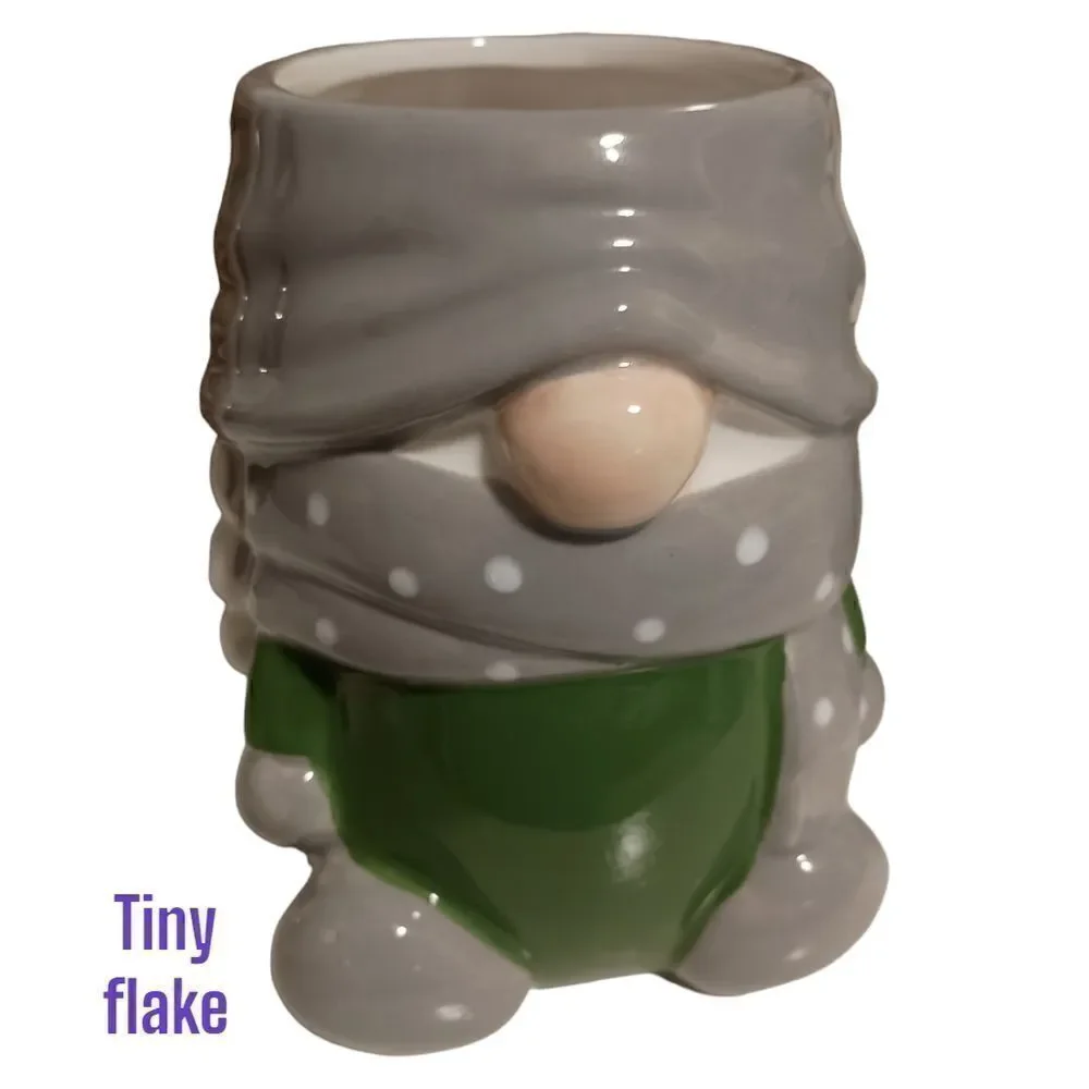 Pottery Barn Gnome Gnomette‎ Mug Set x 3 Ceramic Holiday Gray Green Polka Dots